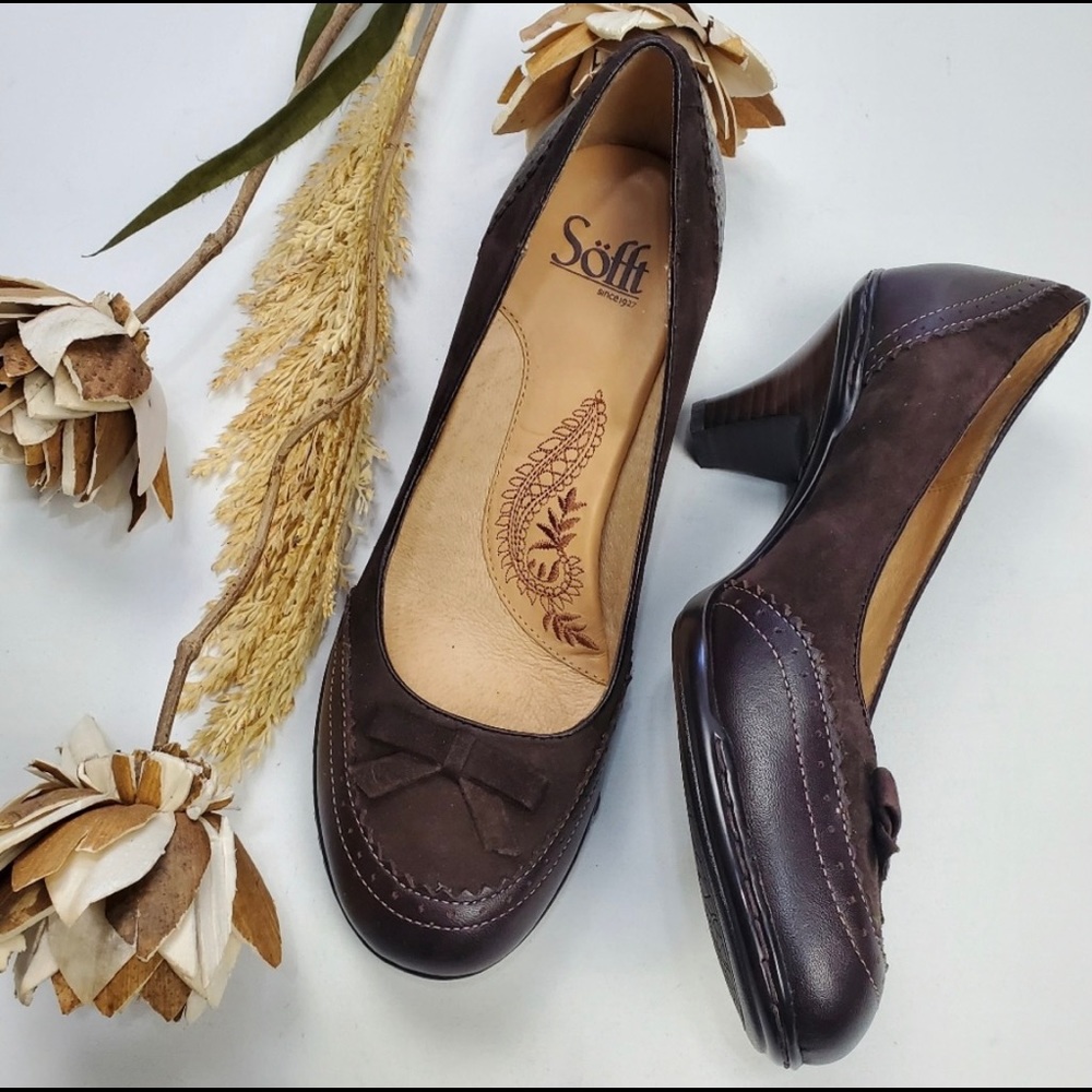 Sofft Brown Low Heel Leather Suede Mary Jane 8M